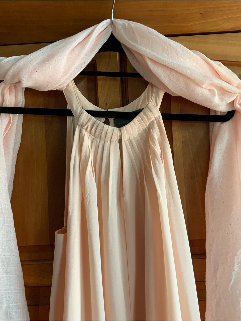 Sunday in Brooklyn, XL, Pale Peachy Chiffon front, Cotton back w/scarf. - Picture 5 of 9